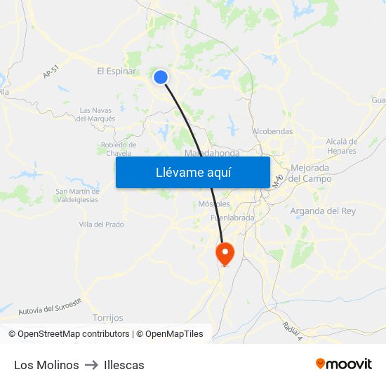 Los Molinos to Illescas map