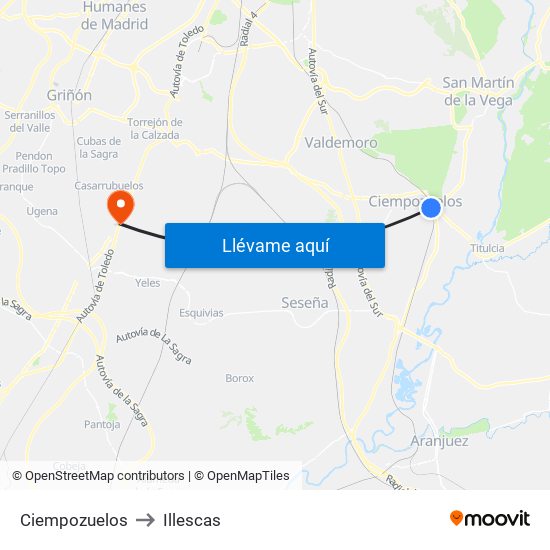 Ciempozuelos to Illescas map