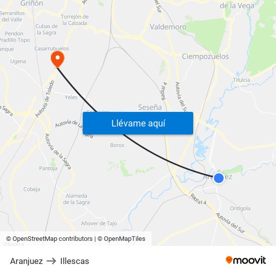 Aranjuez to Illescas map