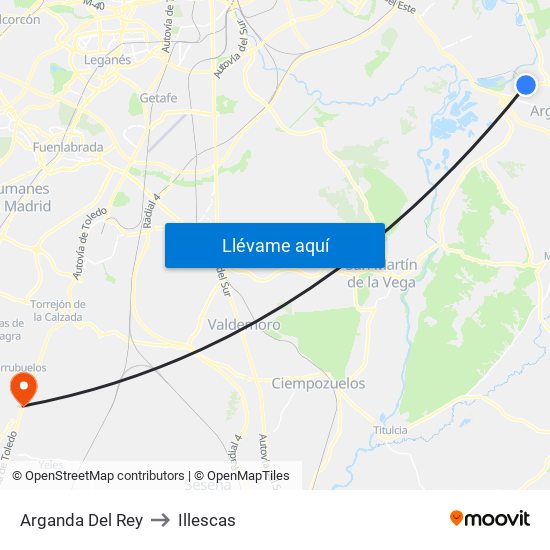 Arganda Del Rey to Illescas map