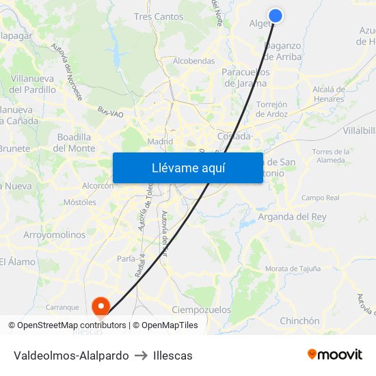 Valdeolmos-Alalpardo to Illescas map
