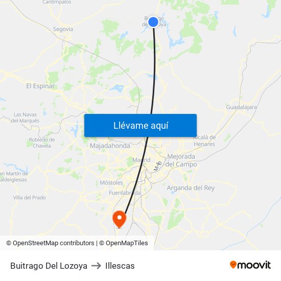 Buitrago Del Lozoya to Illescas map