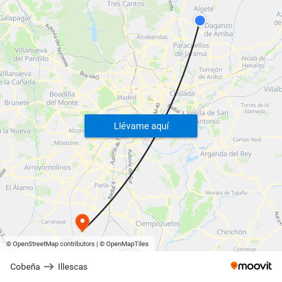 Cobeña to Illescas map