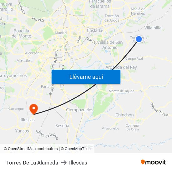Torres De La Alameda to Illescas map