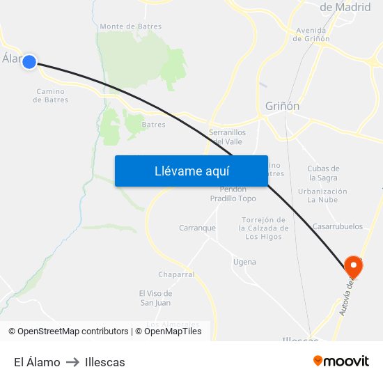 El Álamo to Illescas map