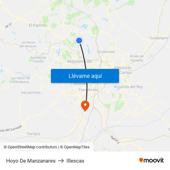 Hoyo De Manzanares to Illescas map