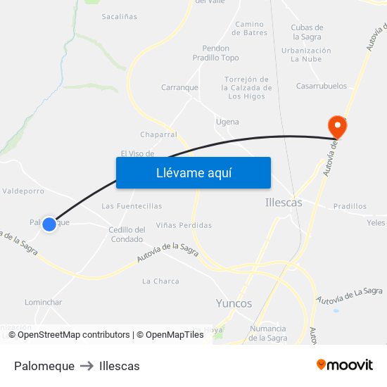 Palomeque to Illescas map