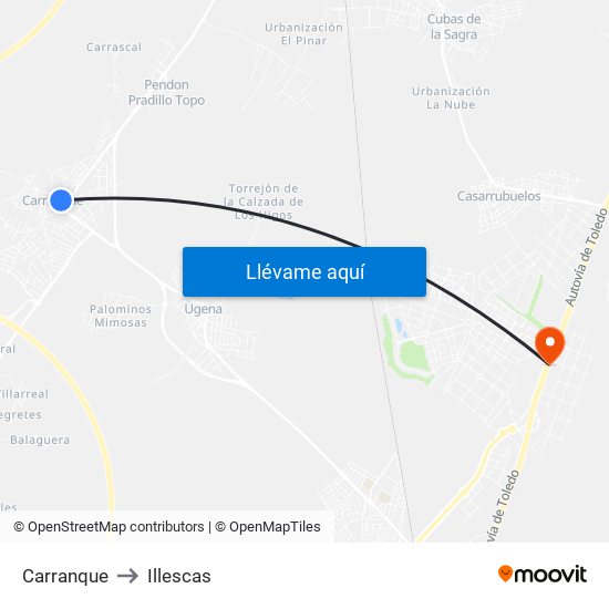 Carranque to Illescas map
