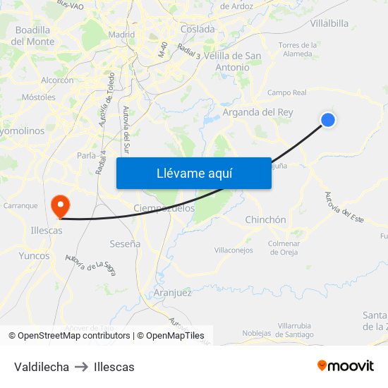 Valdilecha to Illescas map