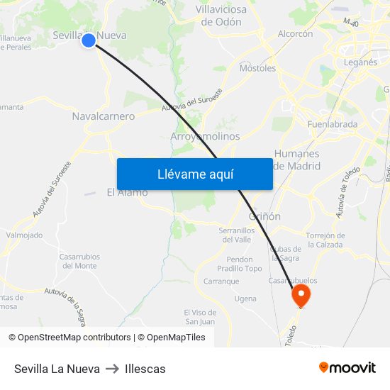 Sevilla La Nueva to Illescas map