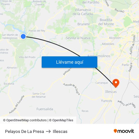Pelayos De La Presa to Illescas map
