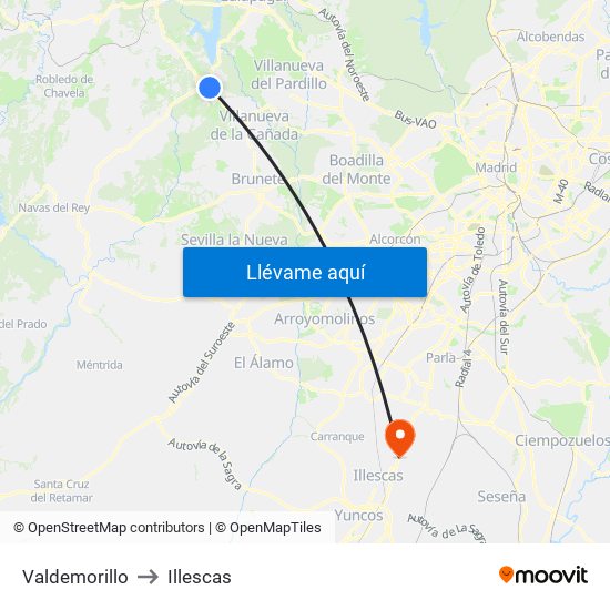 Valdemorillo to Illescas map