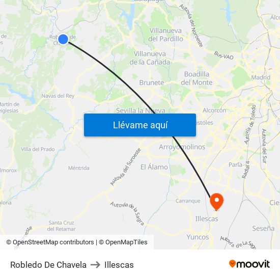 Robledo De Chavela to Illescas map