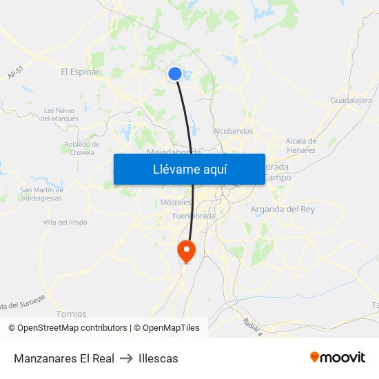 Manzanares El Real to Illescas map