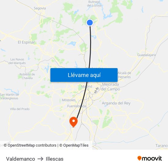 Valdemanco to Illescas map