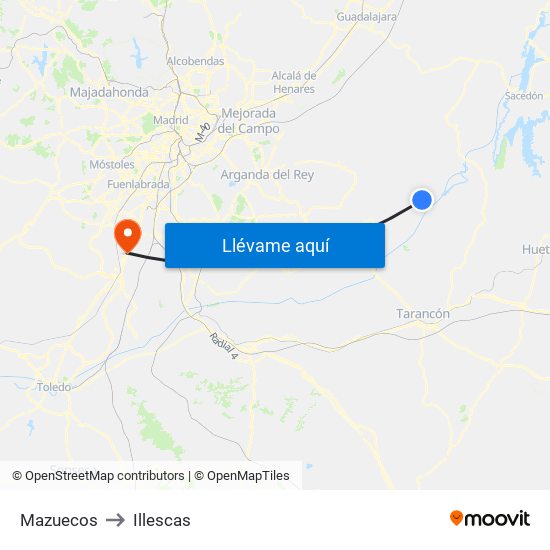 Mazuecos to Illescas map