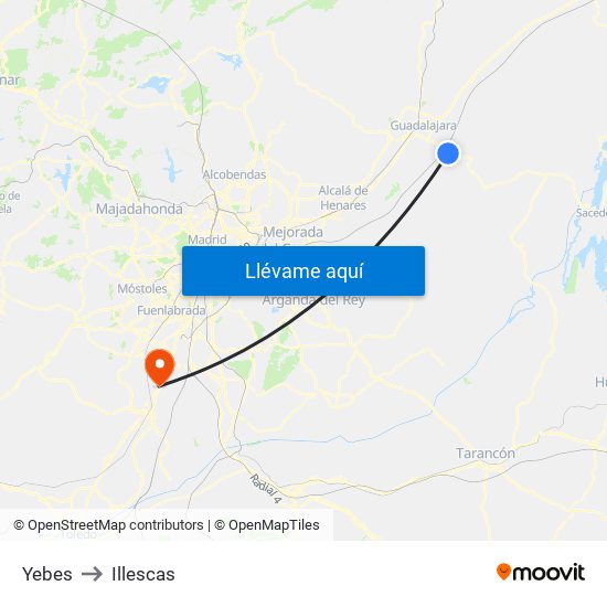 Yebes to Illescas map