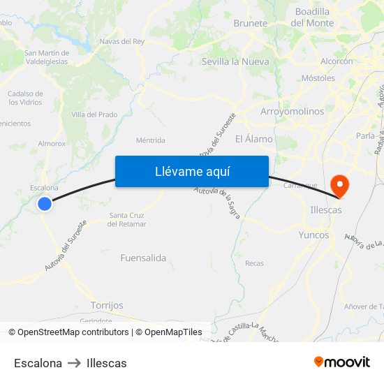 Escalona to Illescas map