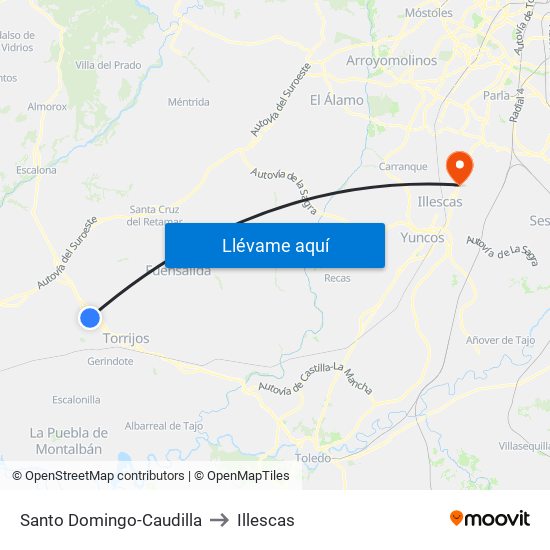 Santo Domingo-Caudilla to Illescas map