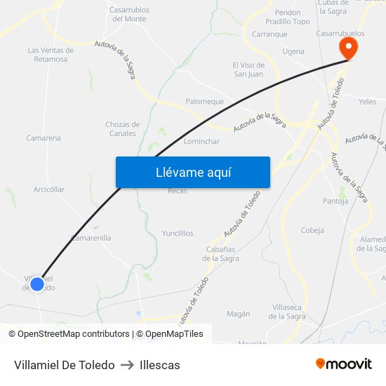 Villamiel De Toledo to Illescas map