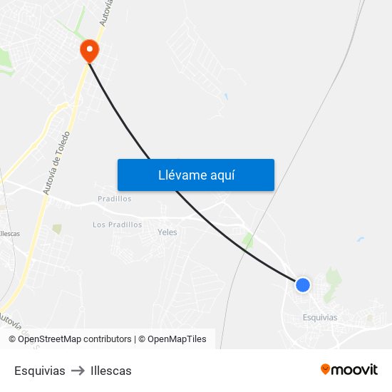 Esquivias to Illescas map