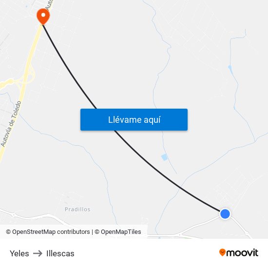 Yeles to Illescas map