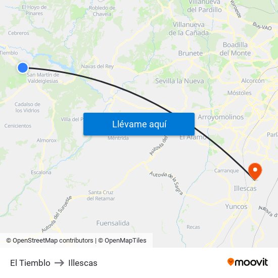 El Tiemblo to Illescas map