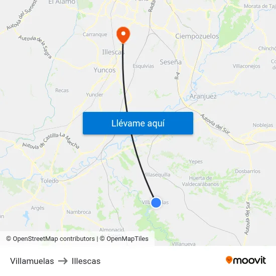 Villamuelas to Illescas map