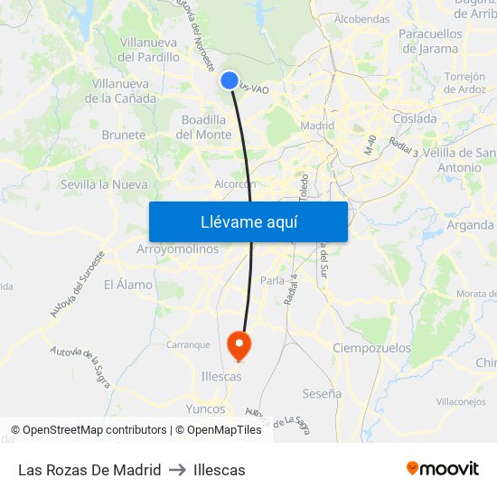 Las Rozas De Madrid to Illescas map