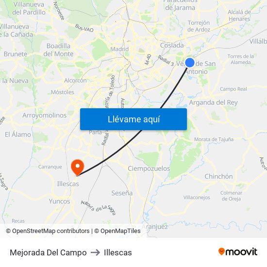 Mejorada Del Campo to Illescas map