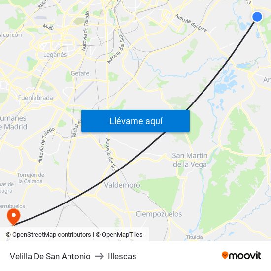 Velilla De San Antonio to Illescas map