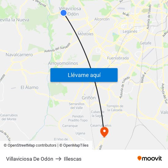 Villaviciosa De Odón to Illescas map