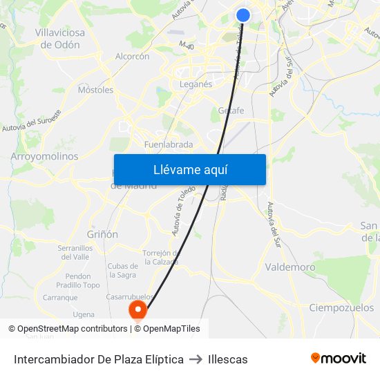 Intercambiador De Plaza Elíptica to Illescas map