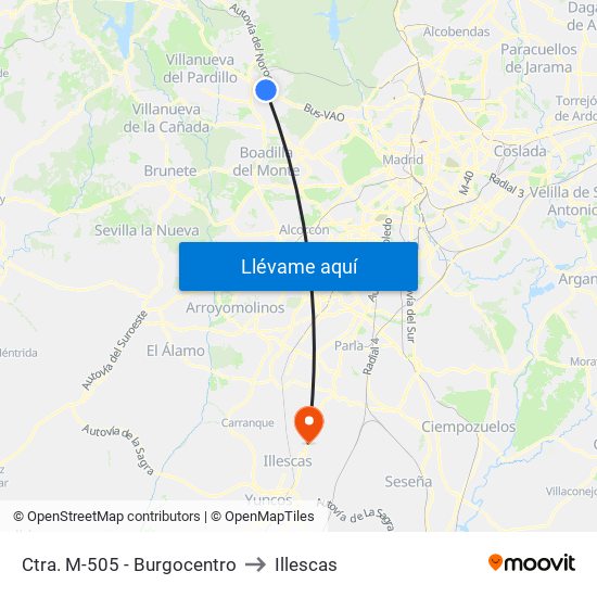Ctra. M-505 - Burgocentro to Illescas map