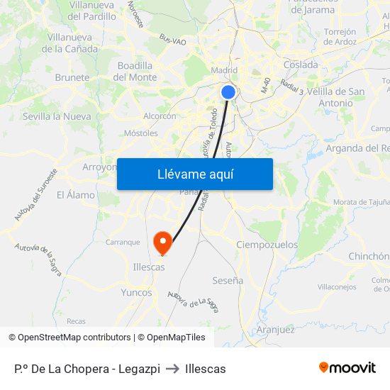 P.º De La Chopera - Legazpi to Illescas map