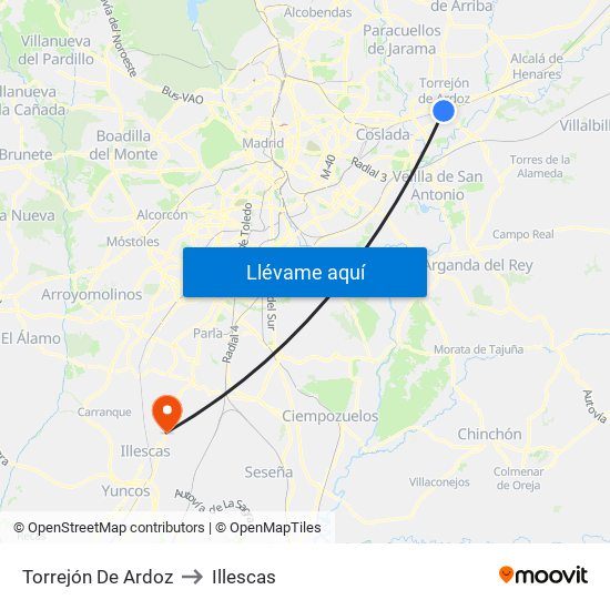Torrejón De Ardoz to Illescas map