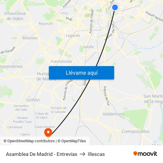 Asamblea De Madrid - Entrevías to Illescas map