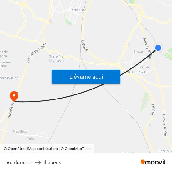 Valdemoro to Illescas map