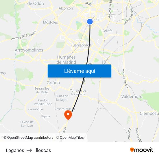 Leganés to Illescas map