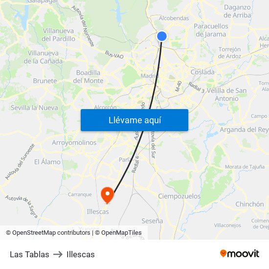 Las Tablas to Illescas map