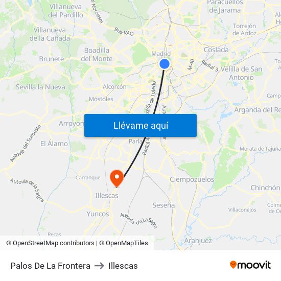 Palos De La Frontera to Illescas map