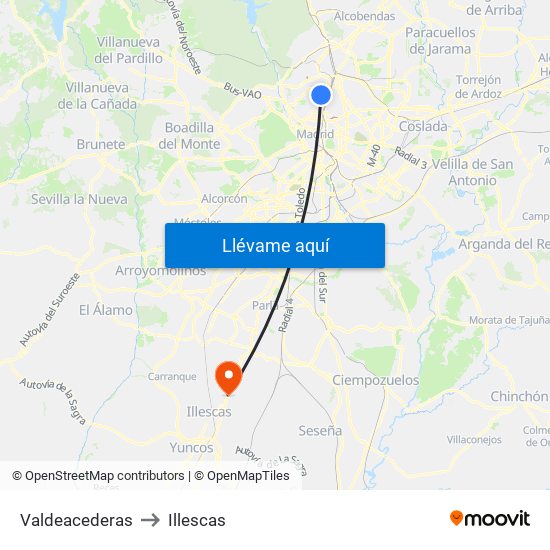 Valdeacederas to Illescas map