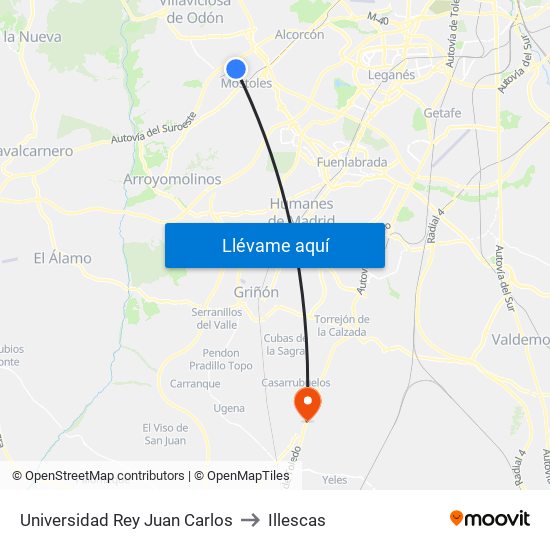 Universidad Rey Juan Carlos to Illescas map