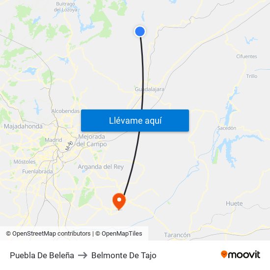 Puebla De Beleña to Belmonte De Tajo map