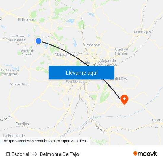 El Escorial to Belmonte De Tajo map