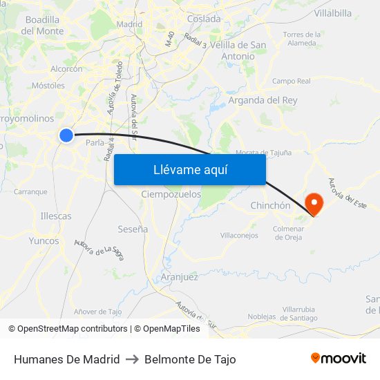 Humanes De Madrid to Belmonte De Tajo map