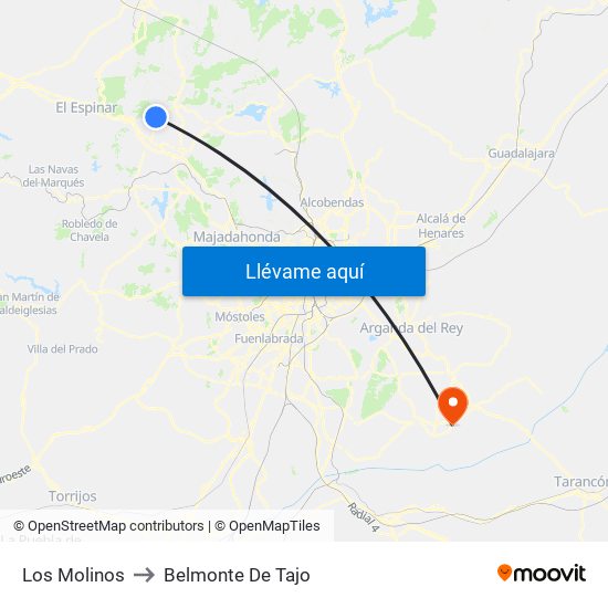 Los Molinos to Belmonte De Tajo map