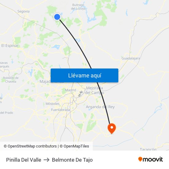 Pinilla Del Valle to Belmonte De Tajo map