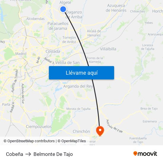 Cobeña to Belmonte De Tajo map