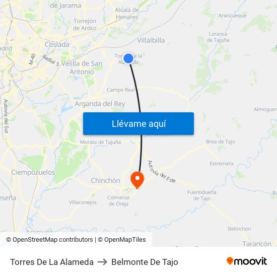 Torres De La Alameda to Belmonte De Tajo map